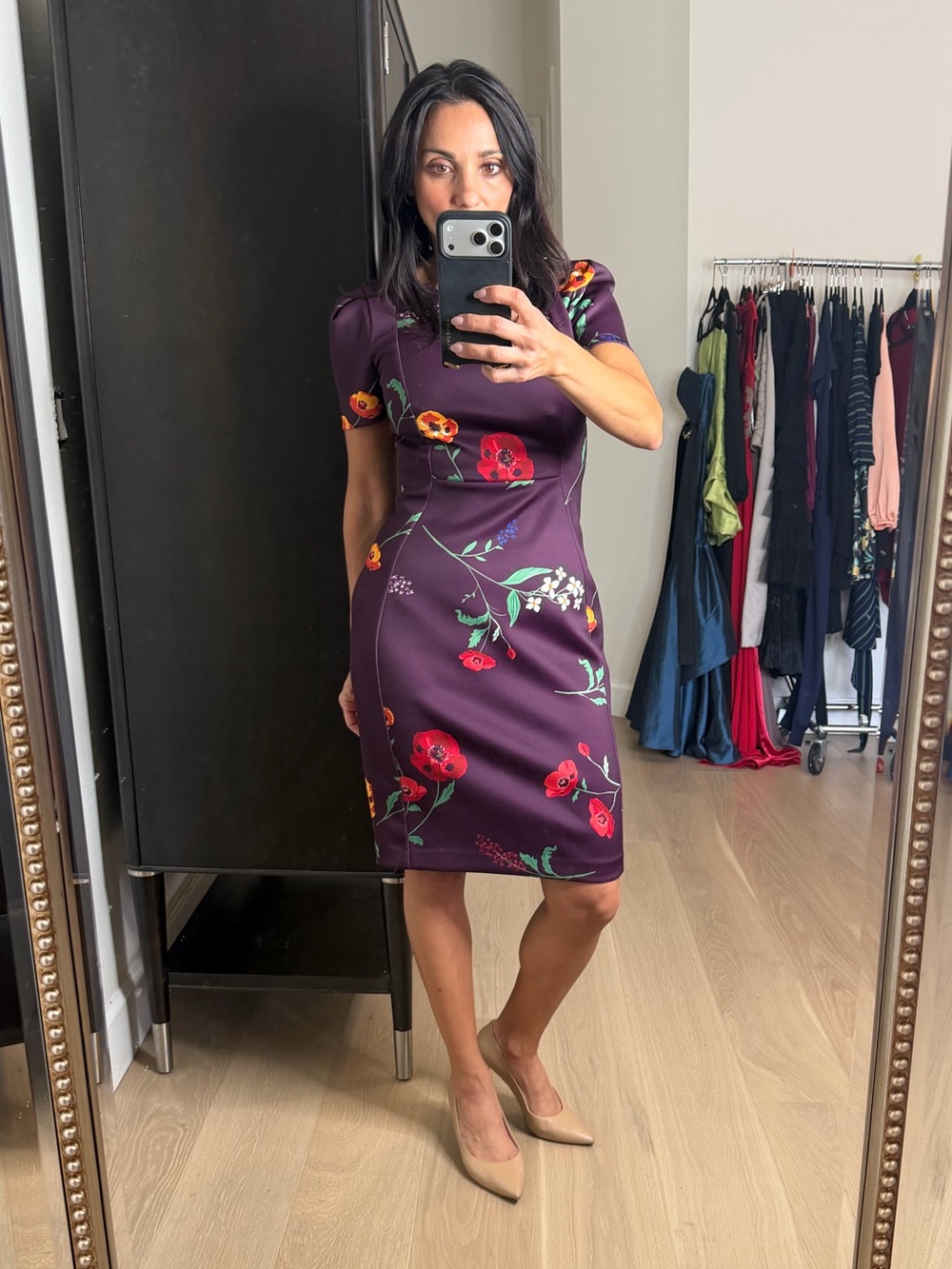 Calvin Klein Purple Dress with Red Floral Accent